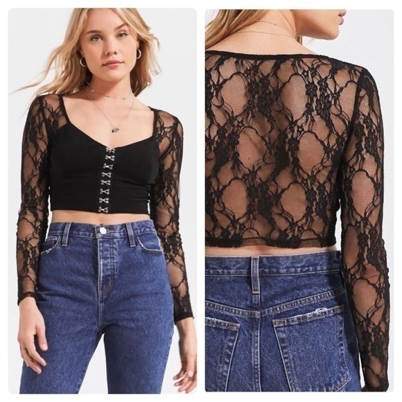 Urban Outfitters silence + noise Lace Back Long Sleeve Corset Crop Top - Picture 1 of 4